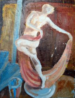 "Статуэтка "Танцощица", холст на картоне, масло, прибл. 40х30, 1999. Имеются утраты красочного слоя ( прилипла к другой картине).
