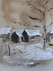 Красногор зимой. 70х50, картон, акрил, 2014.